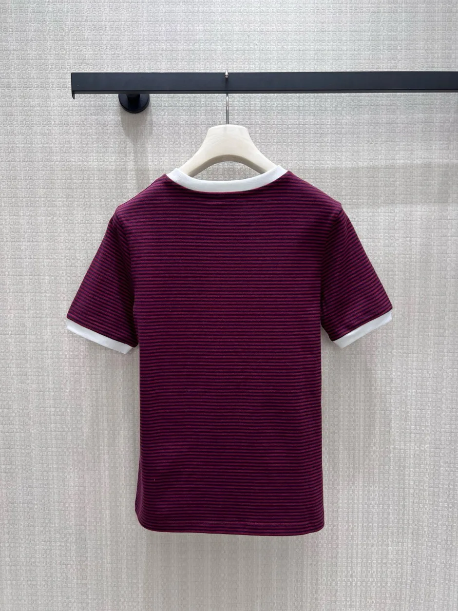 カジュアル ボーダー柄 ロゴプリント 半袖Tシャツ セリーヌ Tシャツ 偽物 コットン ボルドー