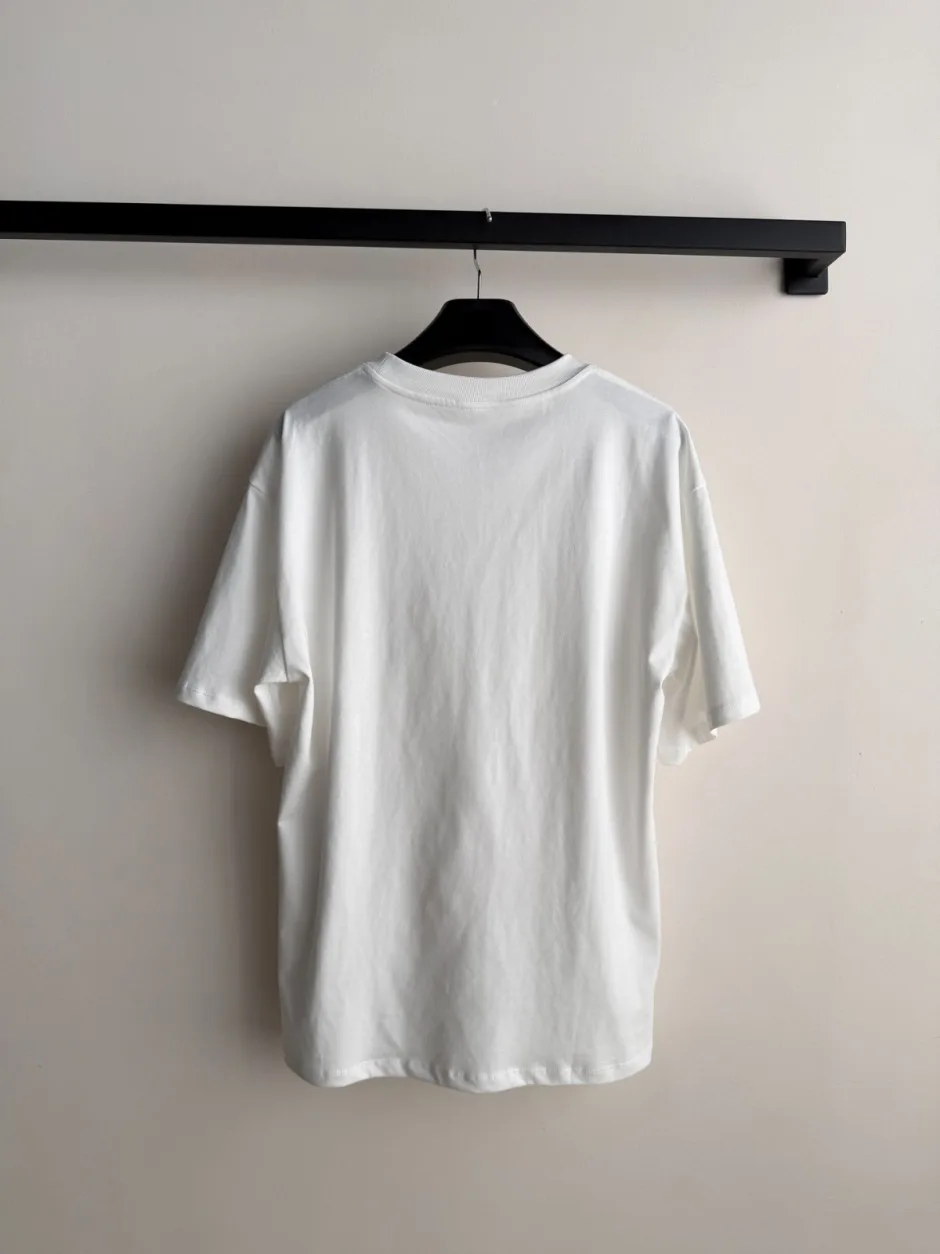 シンプル 刺繍入り セリーヌ Tシャツ 偽物 コットン 半袖Tシャツ ホワイト