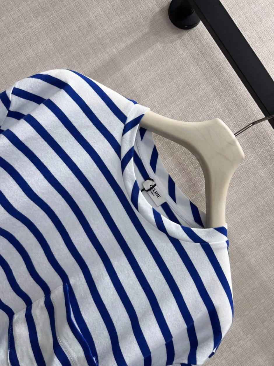 1788402249192744.webp ボーダー柄 プリント入り 長袖Tシャツ セリーヌ Tシャツ 偽物 コットン