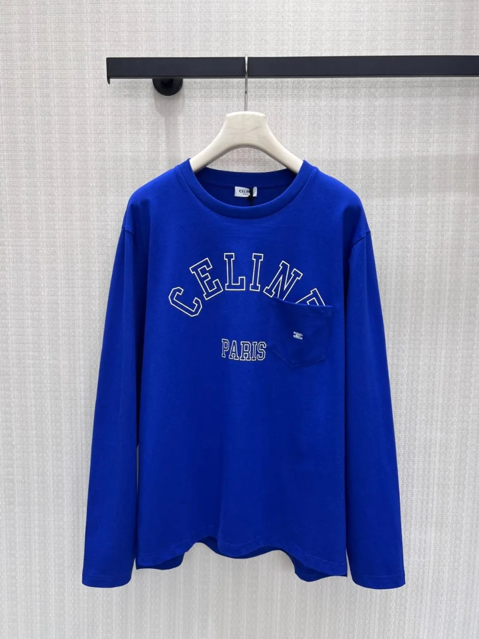 1788403198608782.webp カジュアル お洒落 セリーヌ Tシャツ 偽物 コットン ロゴ入り 長袖Tシャツ
