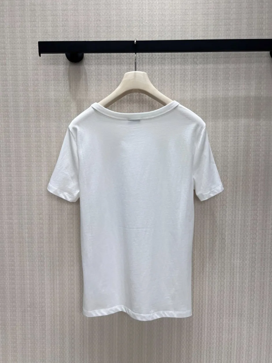 1788405711737713.webp お洒落 ロゴプリント 半袖Tシャツ セリーヌ Tシャツ 偽物 コットン ホワイト