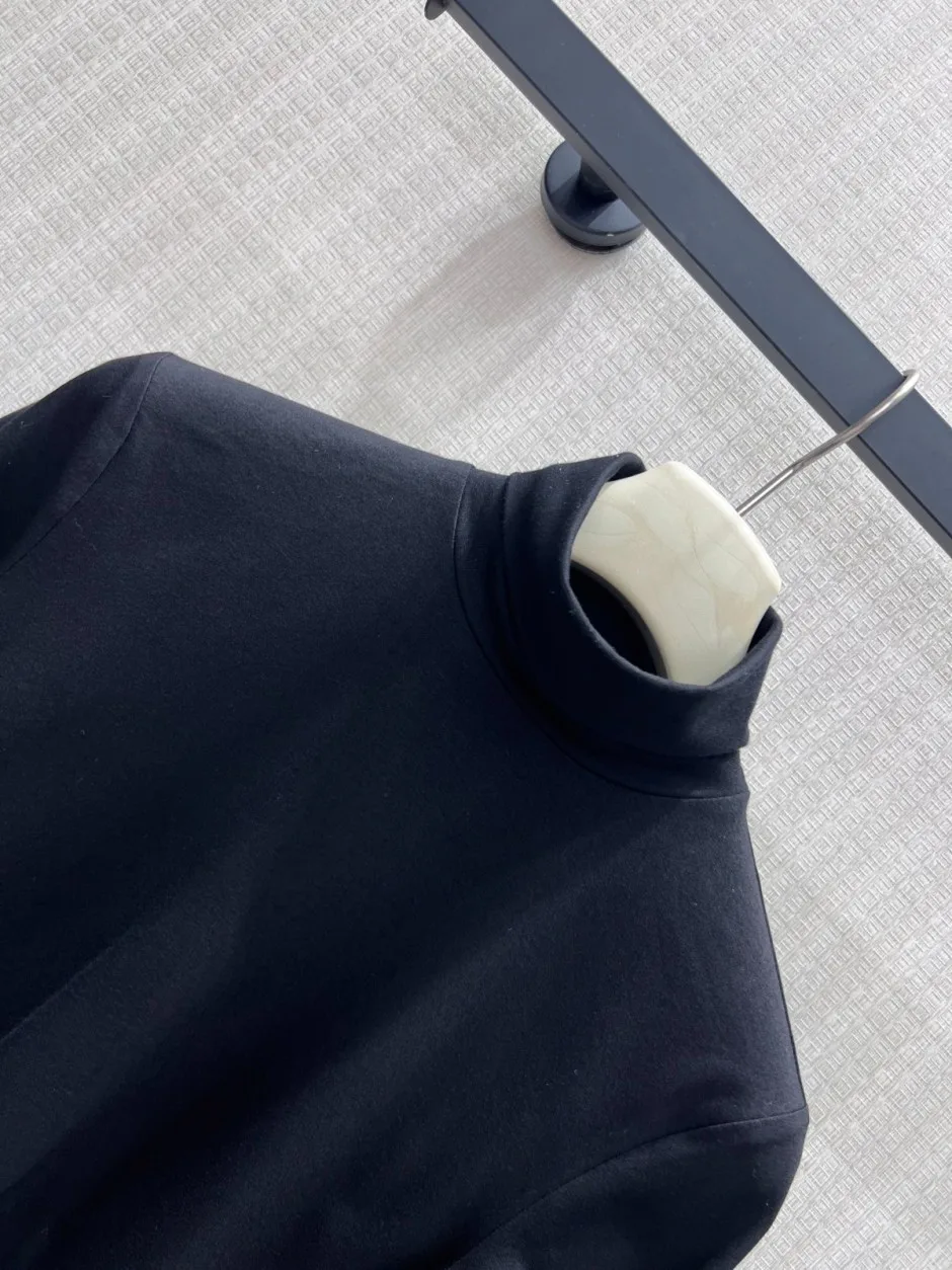 1788407568781643.webp シンプル タートルネック長袖トップス セリーヌ Tシャツ 偽物 コットン ブラック