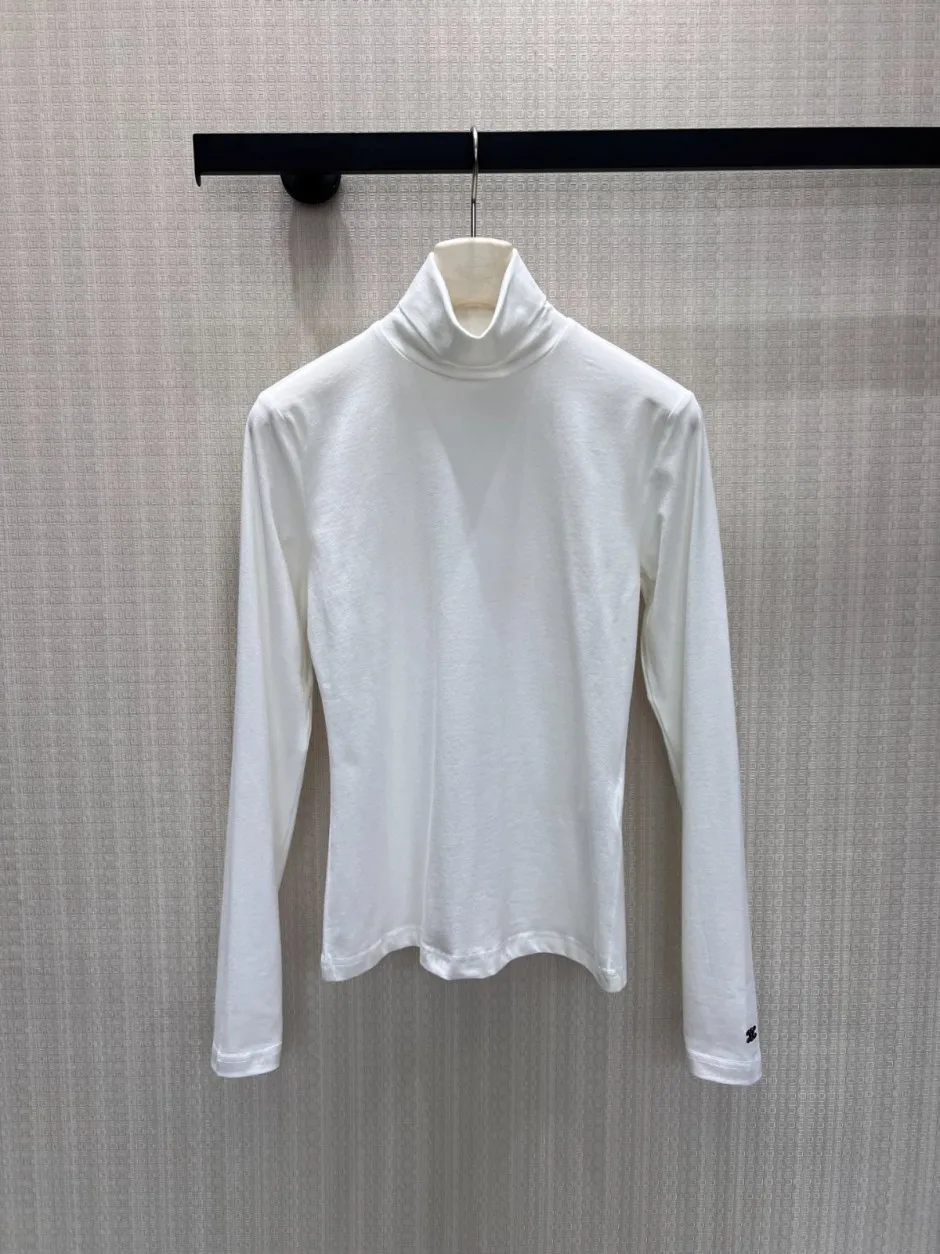 1788407791361407.webp シンプル タートルネック長袖トップス セリーヌ Tシャツ 偽物 コットン ホワイト