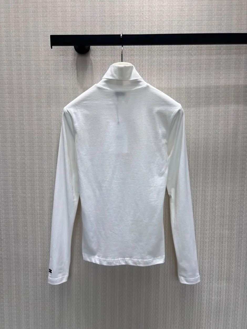 1788407792500071.webp シンプル タートルネック長袖トップス セリーヌ Tシャツ 偽物 コットン ホワイト