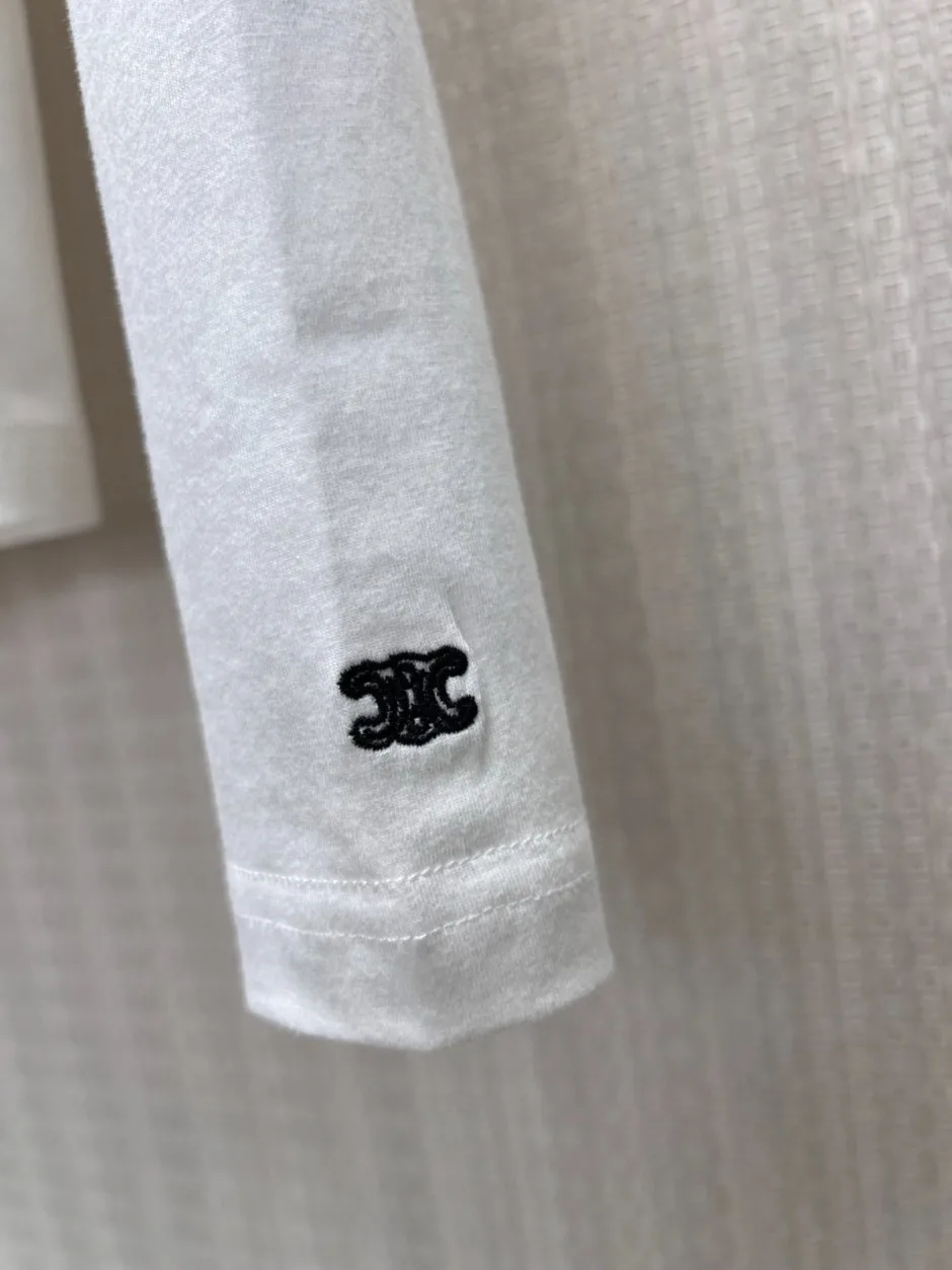 1788407793685492.webp シンプル タートルネック長袖トップス セリーヌ Tシャツ 偽物 コットン ホワイト