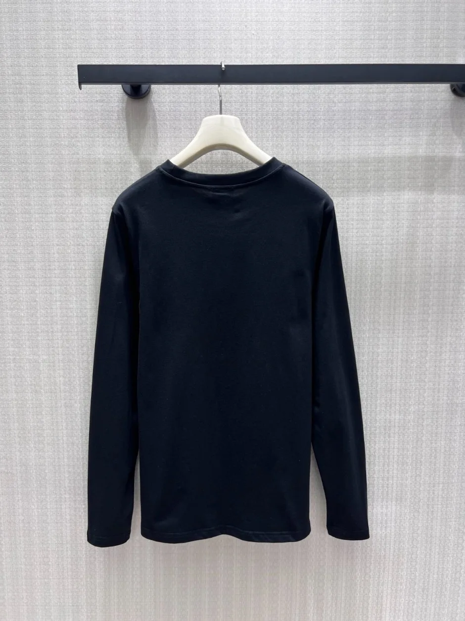 1788409024241560.webp ベーシック 合わせやすい セリーヌ Tシャツ 偽物 コットン ロゴ 長袖Tシャツ ブラック