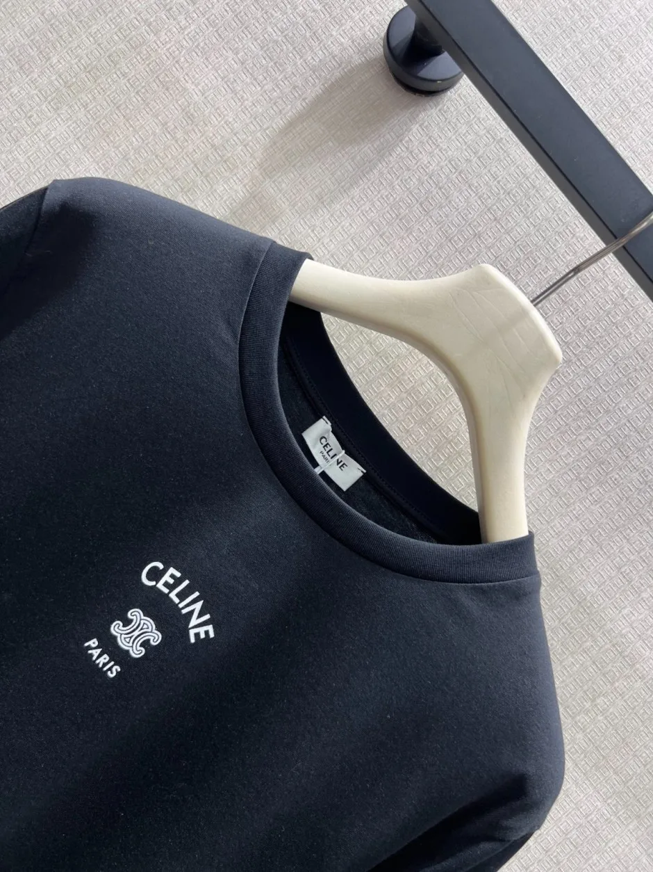 1788409025666981.webp ベーシック 合わせやすい セリーヌ Tシャツ 偽物 コットン ロゴ 長袖Tシャツ ブラック