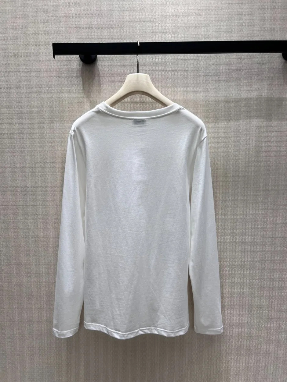 1788409340513746.webp ベーシック 合わせやすい セリーヌ Tシャツ 偽物 コットン ロゴ 長袖Tシャツ ホワイト
