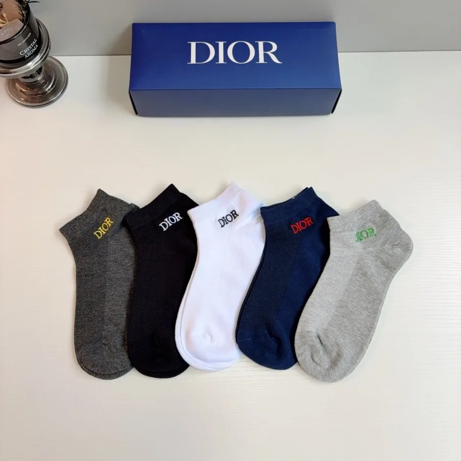 シンプル ロゴ刺繍 ショートソックス 5足セット クリスチャン・ディオール 靴下 偽物
