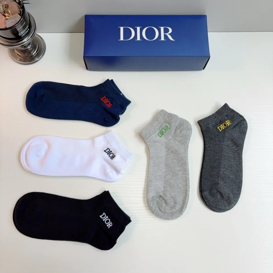 シンプル ロゴ刺繍 ショートソックス 5足セット クリスチャン・ディオール 靴下 偽物