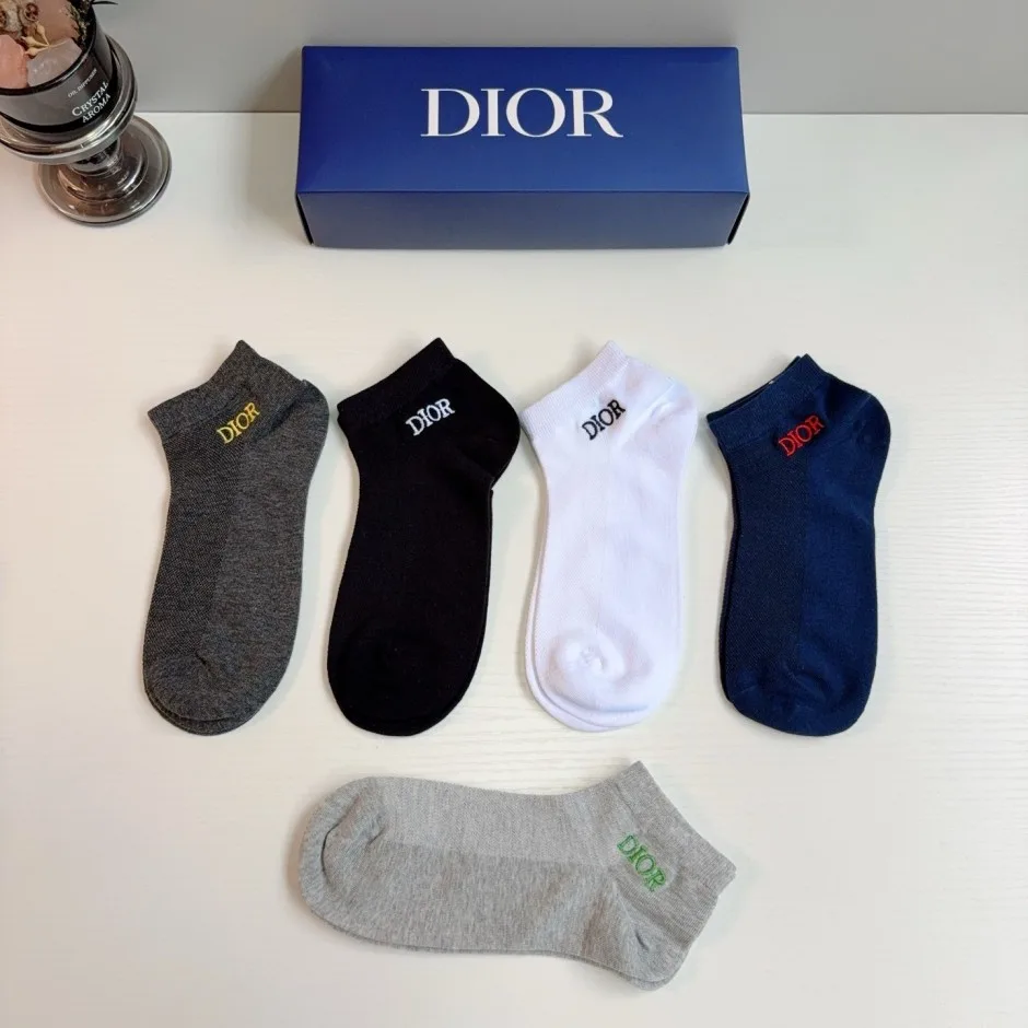 シンプル ロゴ刺繍 ショートソックス 5足セット クリスチャン・ディオール 靴下 偽物