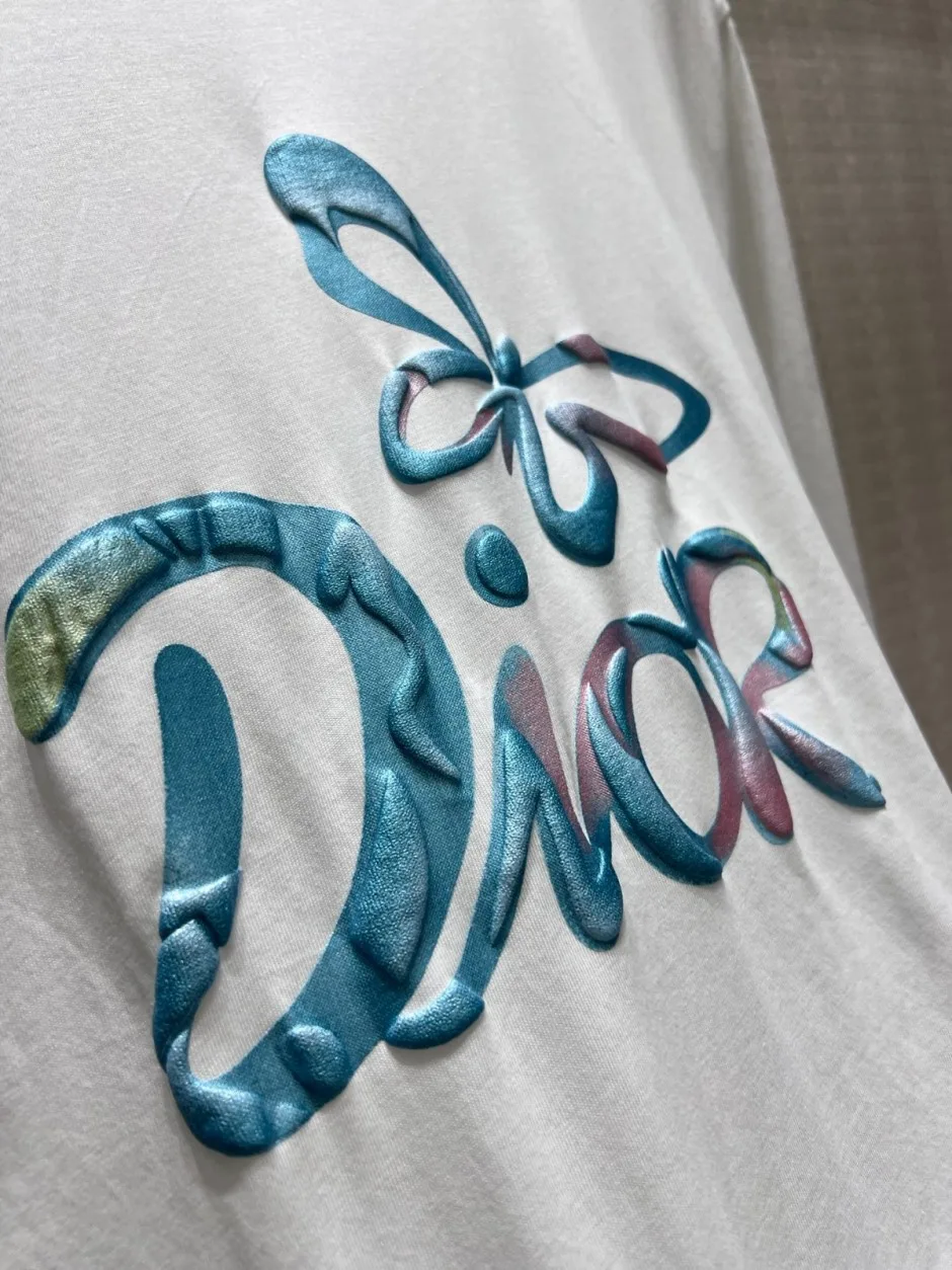 定番 バタフライ＆ロゴ 長袖Tシャツ クリスチャン・ディオール Tシャツ コピー ホワイト