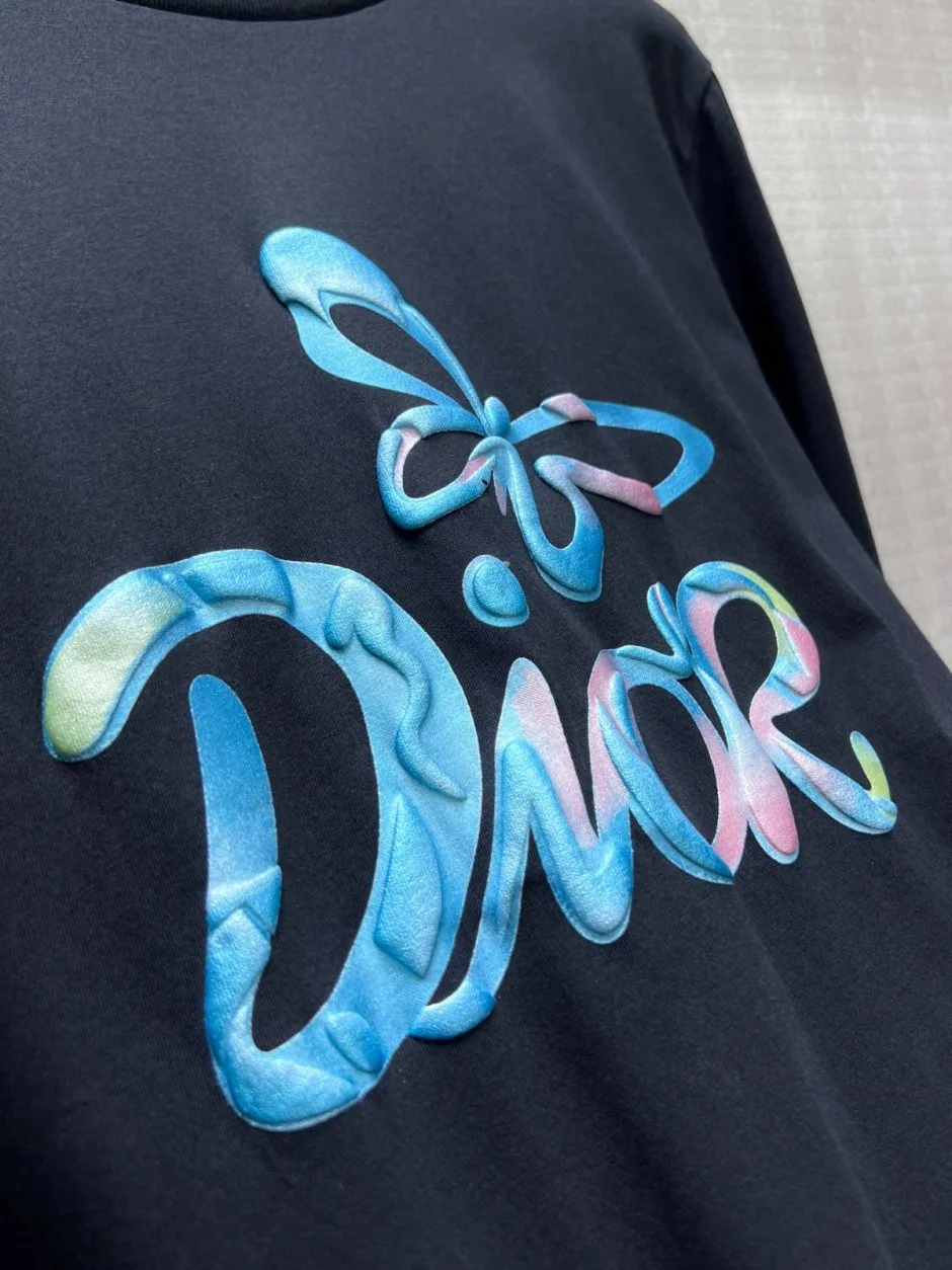 定番 バタフライ＆ロゴ 長袖Tシャツ クリスチャン・ディオール Tシャツ コピー ブラック