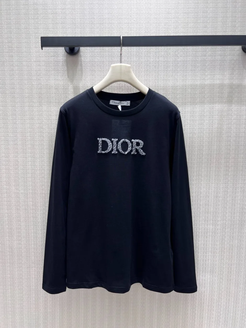 ベーシック ロゴ入り 長袖Tシャツ クリスチャン・ディオール Tシャツ コピー ブラック