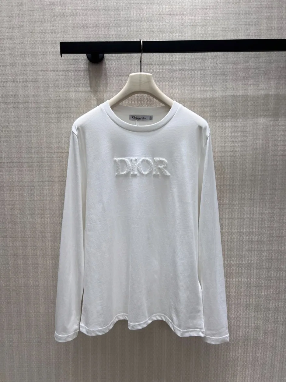 1788774389716816.webp ベーシック ロゴ入り 長袖Tシャツ クリスチャン・ディオール Tシャツ コピー ホワイト