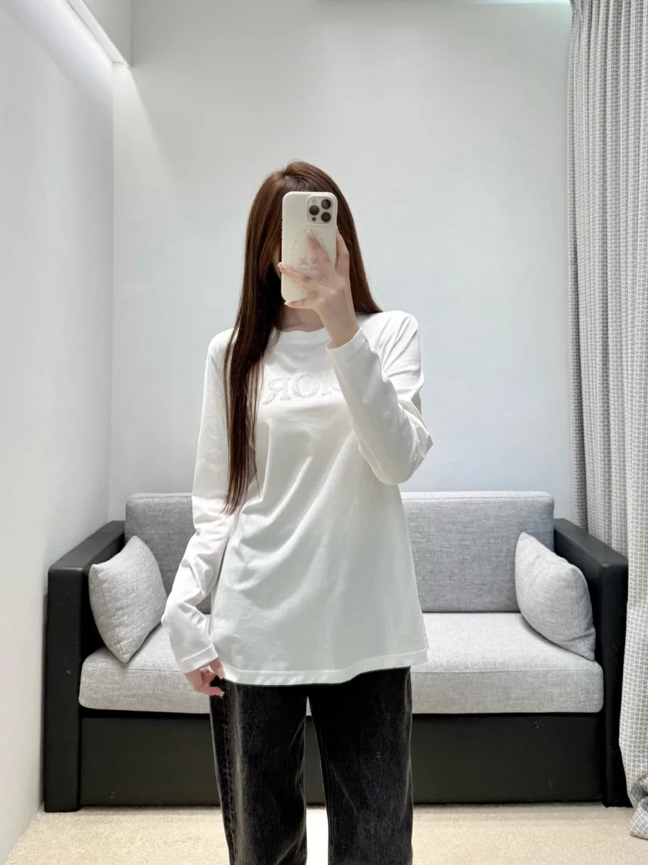 1788774394734435.webp ベーシック ロゴ入り 長袖Tシャツ クリスチャン・ディオール Tシャツ コピー ホワイト