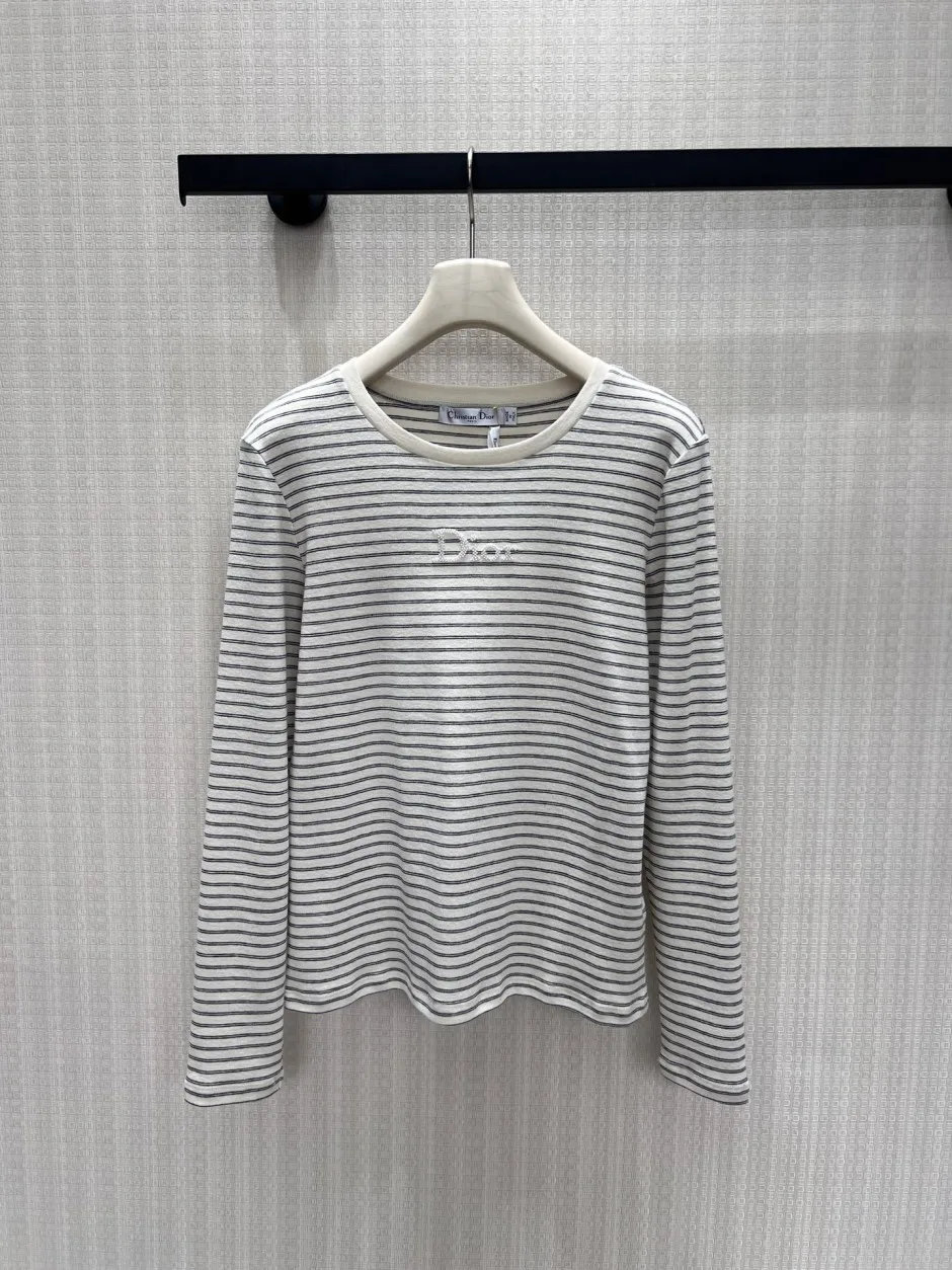 1788774752365279.webp ボーダー柄 コットン 長袖Tシャツ クリスチャン・ディオール Tシャツ コピー