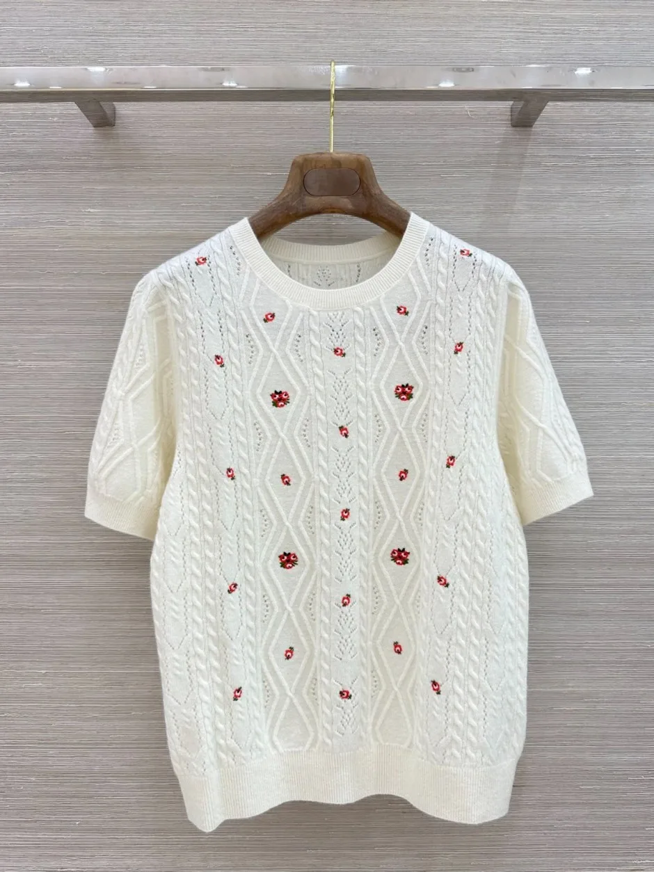 1788870828965033.webp クリスチャン・ディオール ニット 偽物 刺繍入り ウール&カシミヤ 半袖ニット