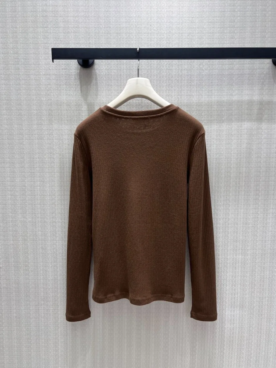 1789042845998104.webp シンプル 合わせやすい カットソー ミュウミュウ Tシャツ 偽物 コットン ブラウン