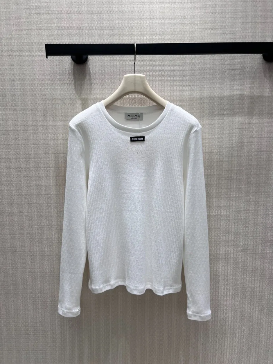1789042986537893.webp シンプル 合わせやすい カットソー ミュウミュウ Tシャツ 偽物 コットン ホワイト