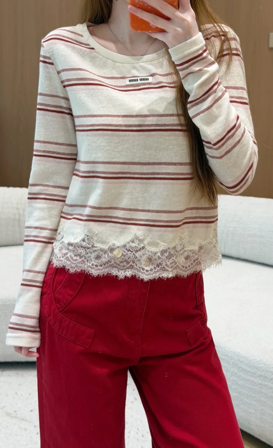 1789098913296222.webp カジュアル 可愛い クロップド 長袖Tシャツ ミュウミュウ Tシャツ 偽物