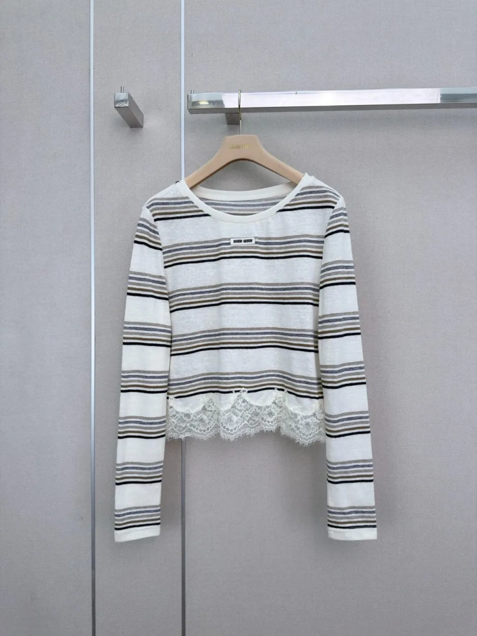 1789099055924259.webp ミュウミュウ Tシャツ 偽物 カジュアル 可愛い クロップド 長袖Tシャツ