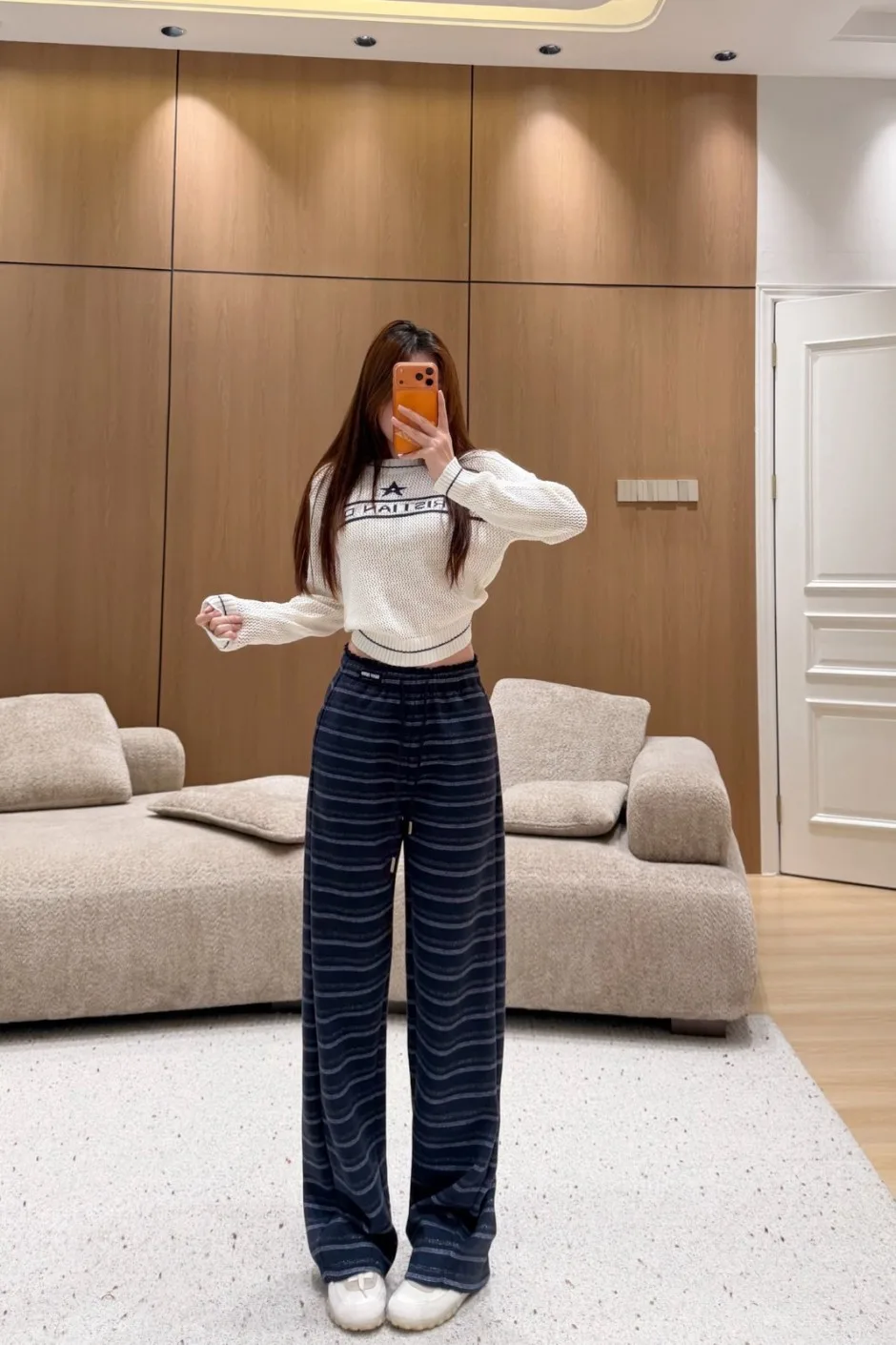 1789104089828423.webp カジュアル ボーダー柄 イージーパンツ ミュウミュウ パンツ 偽物 ズボン