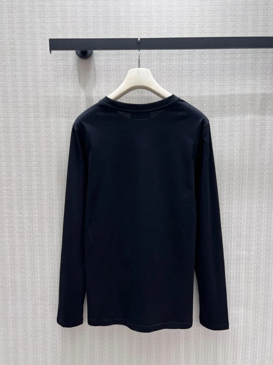 1789127196704396.webp ベーシック 合わせやすい ミュウミュウ Tシャツ 偽物 コットン 長袖Tシャツ ブラック