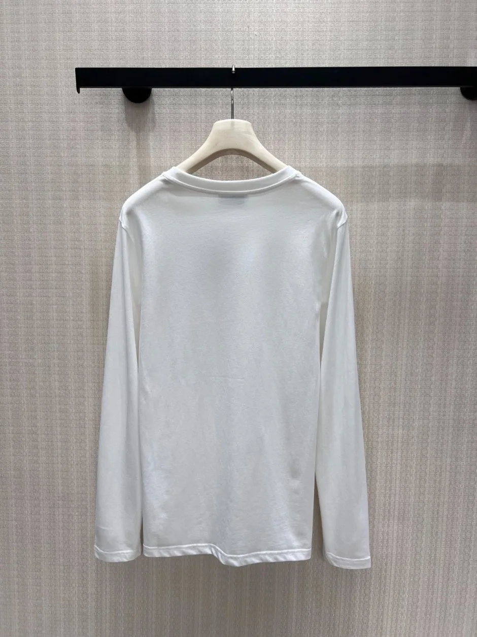 1789128284270928.webp ベーシック 合わせやすい ミュウミュウ Tシャツ 偽物 コットン 長袖Tシャツ ホワイト