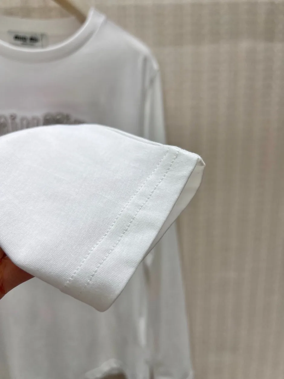 1789128287324495.webp ベーシック 合わせやすい ミュウミュウ Tシャツ 偽物 コットン 長袖Tシャツ ホワイト