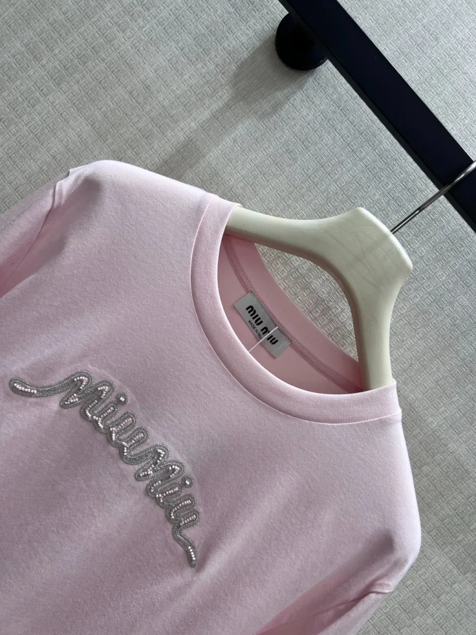 1789128487786695.webp ベーシック 合わせやすい ミュウミュウ Tシャツ 偽物 コットン 長袖Tシャツ ピンク