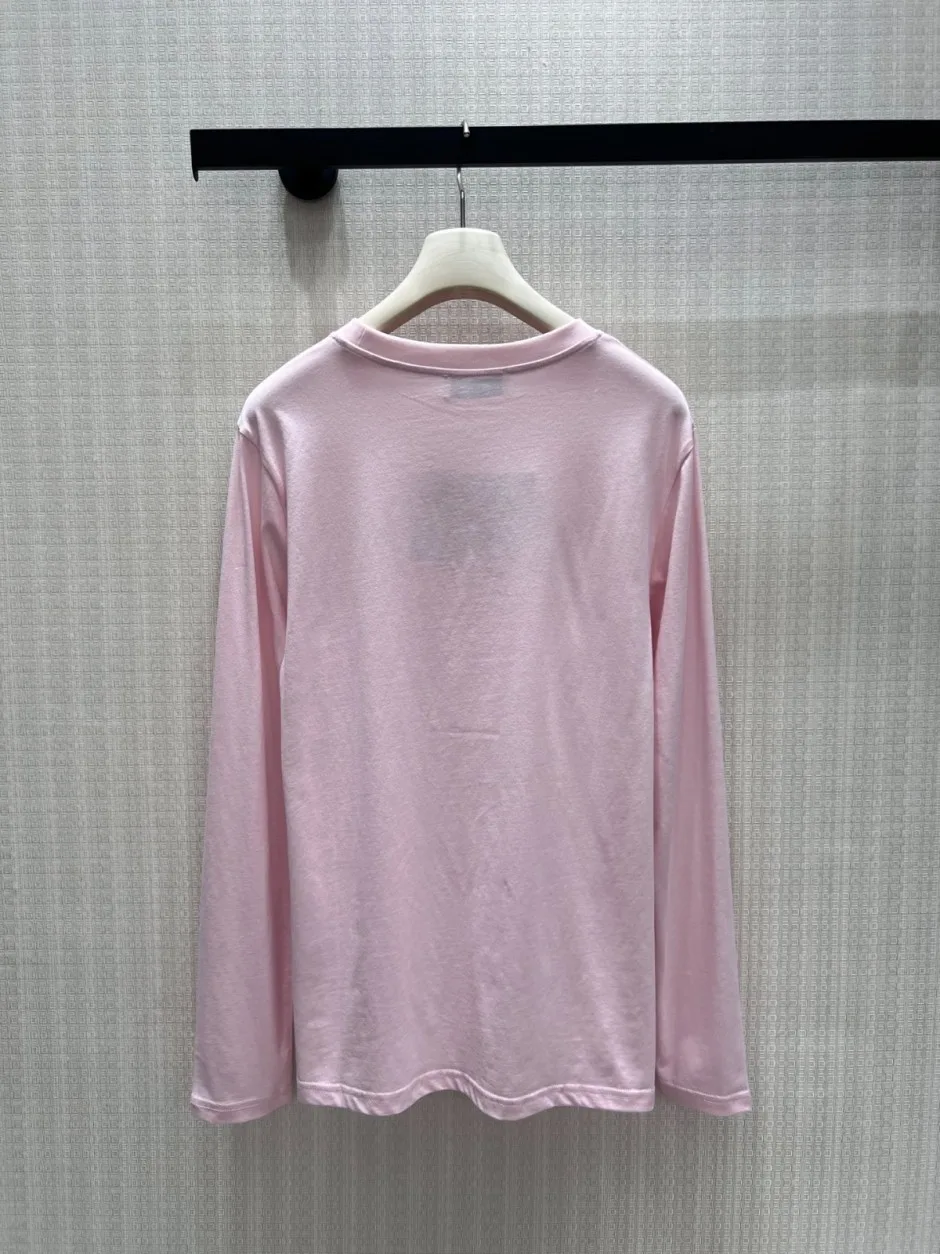 1789128610339454.webp ベーシック 合わせやすい ミュウミュウ Tシャツ 偽物 コットン 長袖Tシャツ ピンク