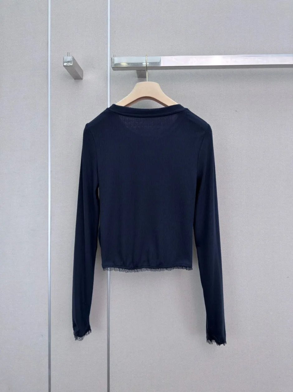 1789179638299962.webp 洗練された ミュウミュウ Tシャツ 偽物 レース付き クロップド カットソー