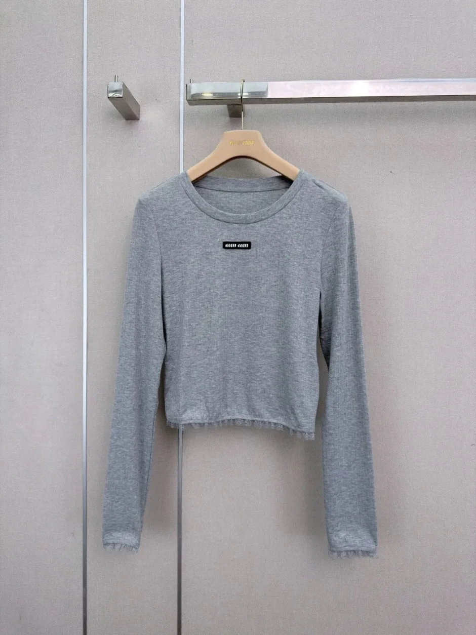 ミュウミュウ Tシャツ 偽物 洗練された レース付き クロップド カットソー