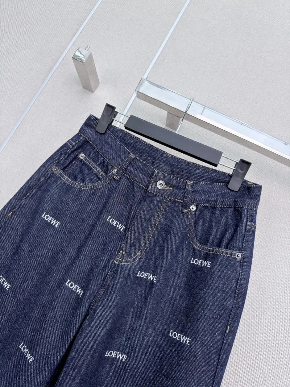 オールオーバーロゴ ストレートデニムパンツ ロエベ ジーンズ 偽物 ブルー