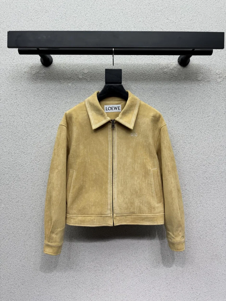 洗練された スエード ジップアップブルゾン ロエベ ジャケット 偽物 ロゴ刺繍