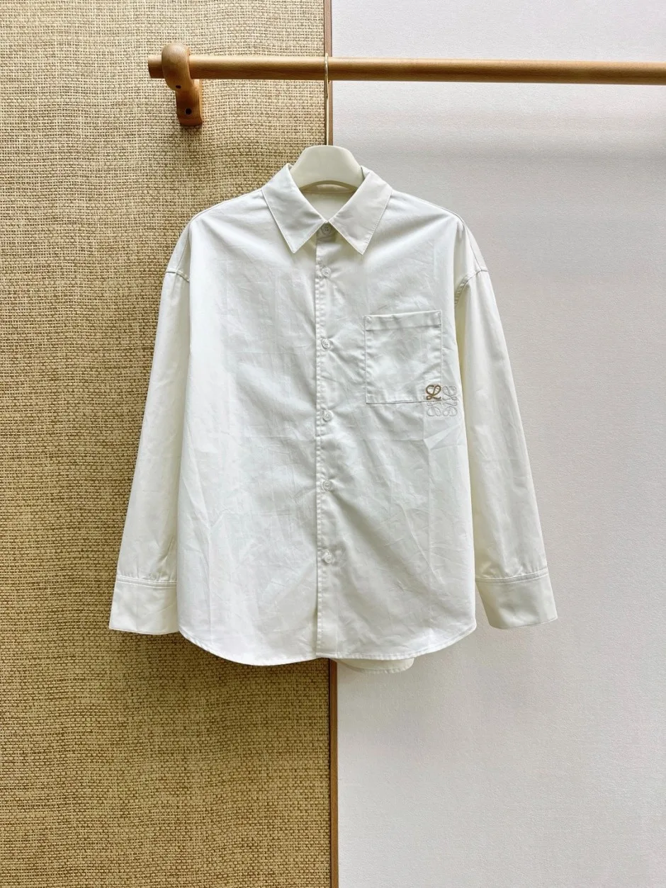1789384199297266.webp シンプル 洗練された アナグラム刺繍 ロエベ シャツ 偽物 コットン トップス