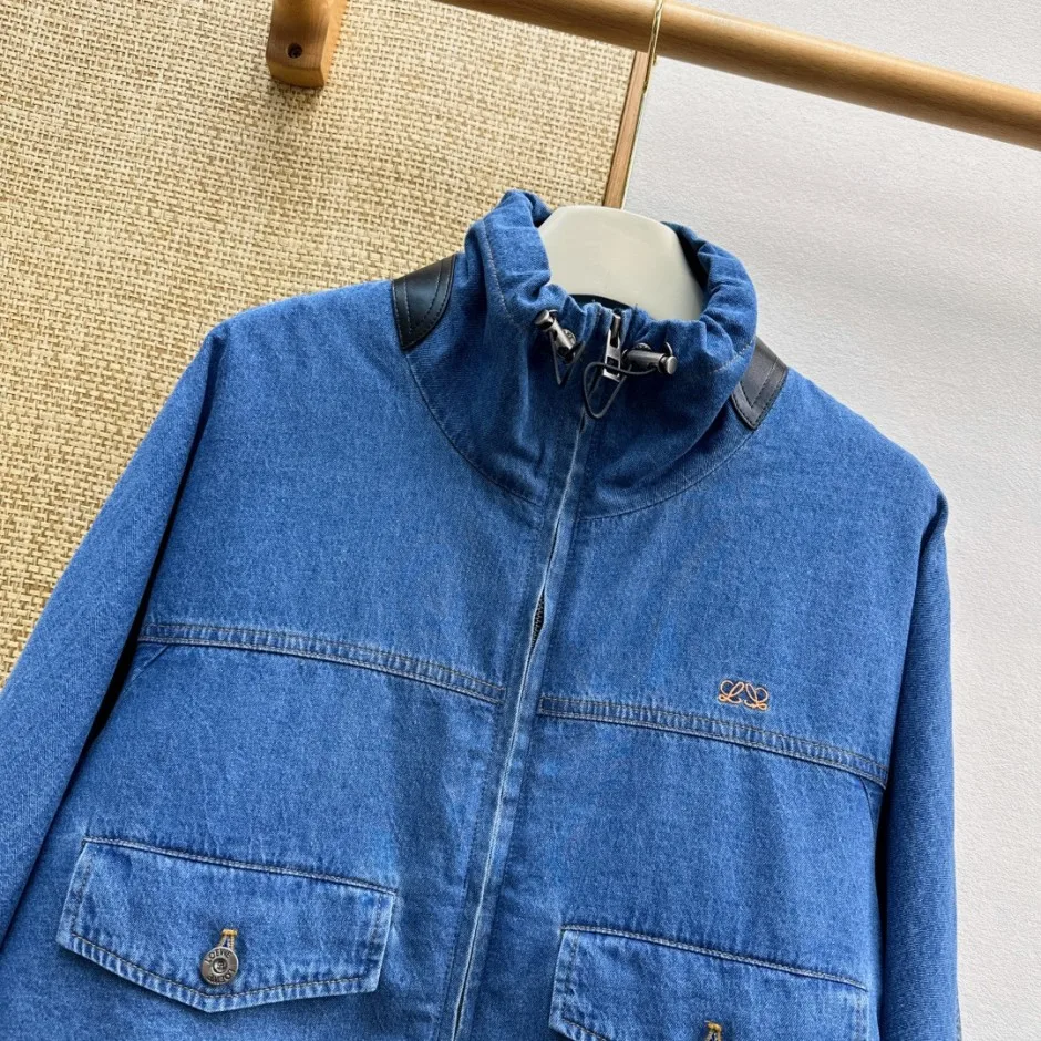 ロエベ ジャケット 偽物 カジュアル 洗練された デニム ショートブルゾン ブルー