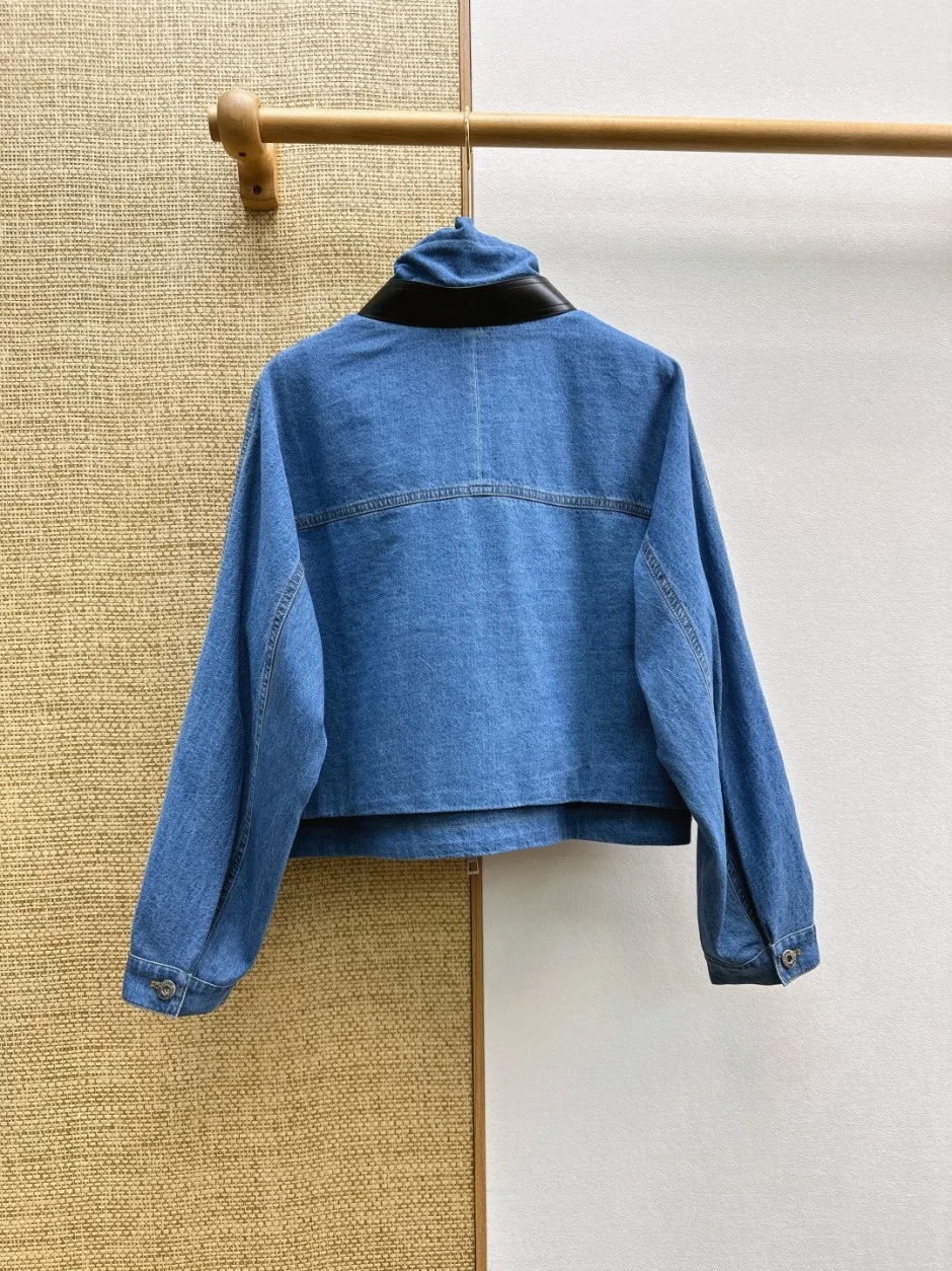 ロエベ ジャケット 偽物 カジュアル 洗練された デニム ショートブルゾン ブルー