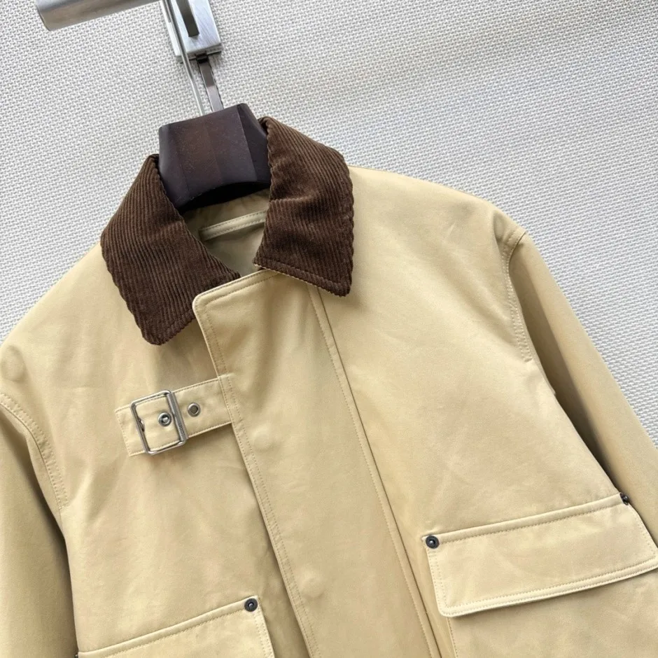 スタイリッシュ コーデュロイ襟 デニムブルゾン ロエベ ジャケット 偽物 ベージュ