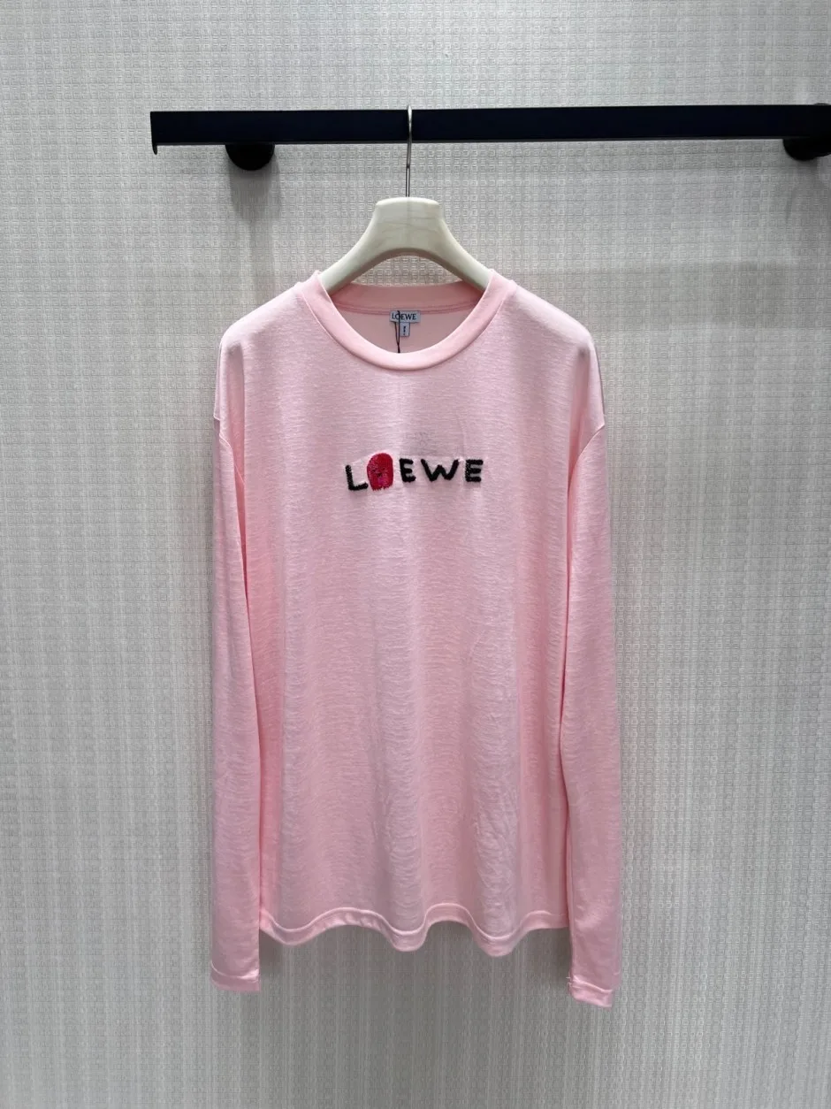 カジュアル ロゴ 長袖Tシャツ ロエベ Tシャツ 偽物 合わせやすい ピンク