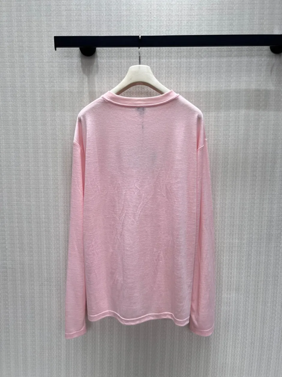 カジュアル ロゴ 長袖Tシャツ ロエベ Tシャツ 偽物 合わせやすい ピンク