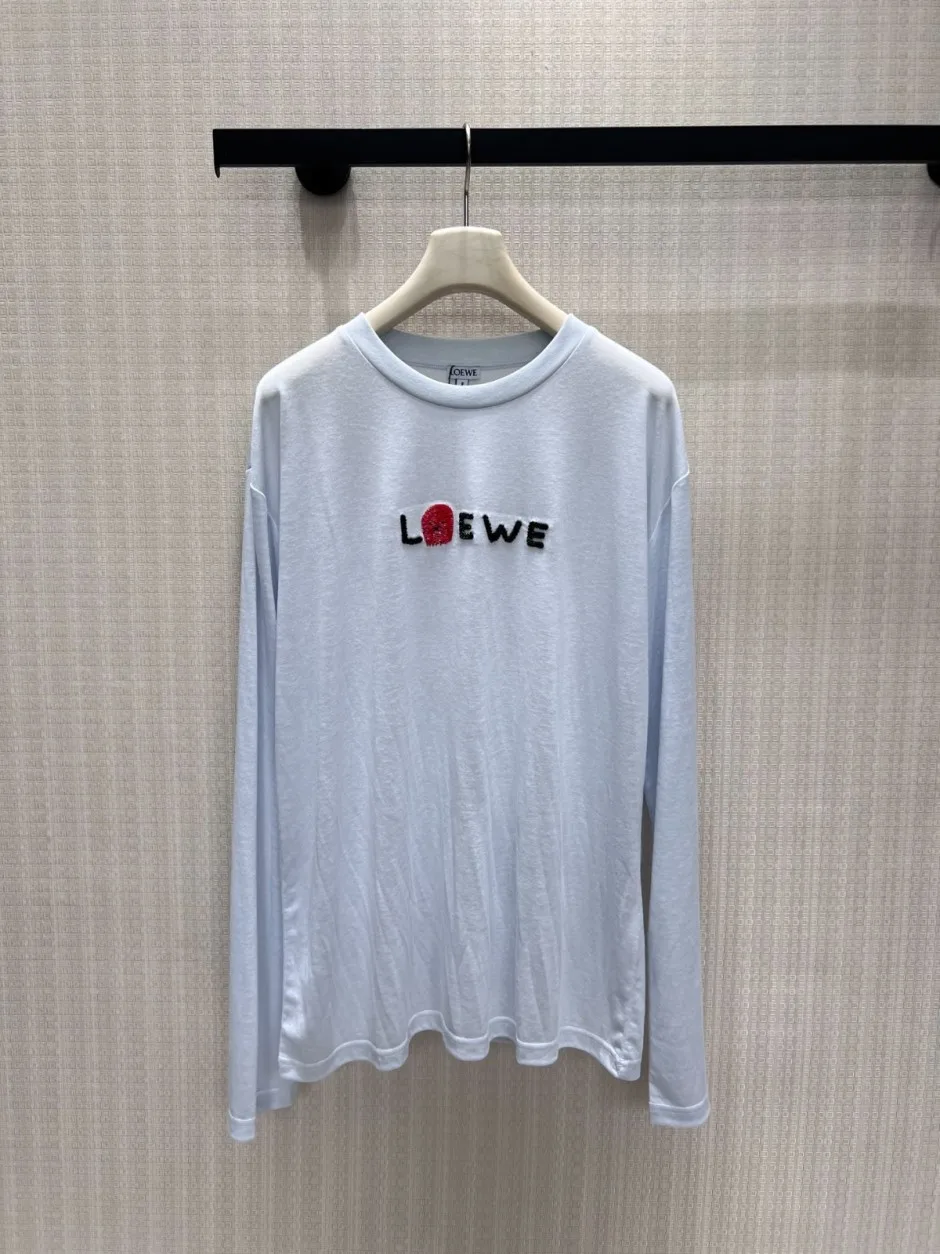 1789458636709879.webp カジュアル ロゴ 長袖Tシャツ ロエベ Tシャツ 偽物 合わせやすい ライトブルー