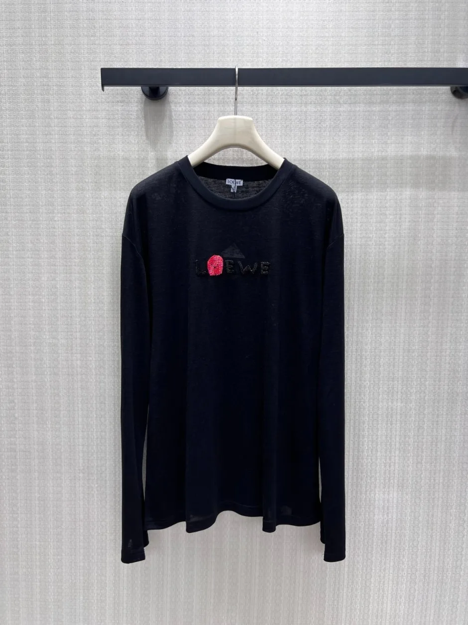 1789458821495275.webp カジュアル ロゴ 長袖Tシャツ ロエベ Tシャツ 偽物 合わせやすい ブラック