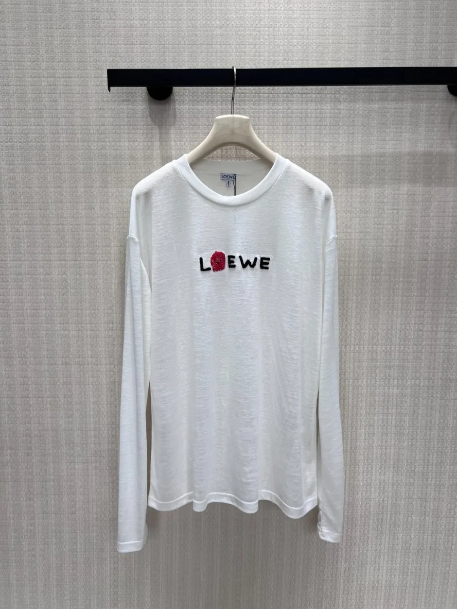 1789459019805527.webp カジュアル ロゴ 長袖Tシャツ ロエベ Tシャツ 偽物 合わせやすい ホワイト
