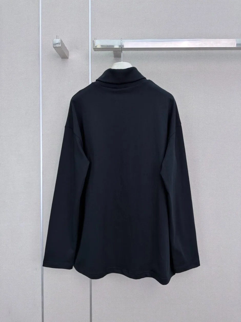 1789462587385846.webp お洒落 カジュアル ハイネック 長袖Tシャツ ロエベ Tシャツ 偽物 トップス ブラック