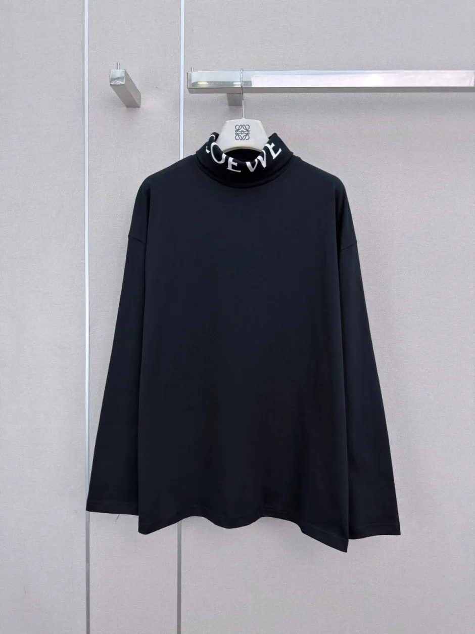 1789462587509867.webp お洒落 カジュアル ハイネック 長袖Tシャツ ロエベ Tシャツ 偽物 トップス ブラック