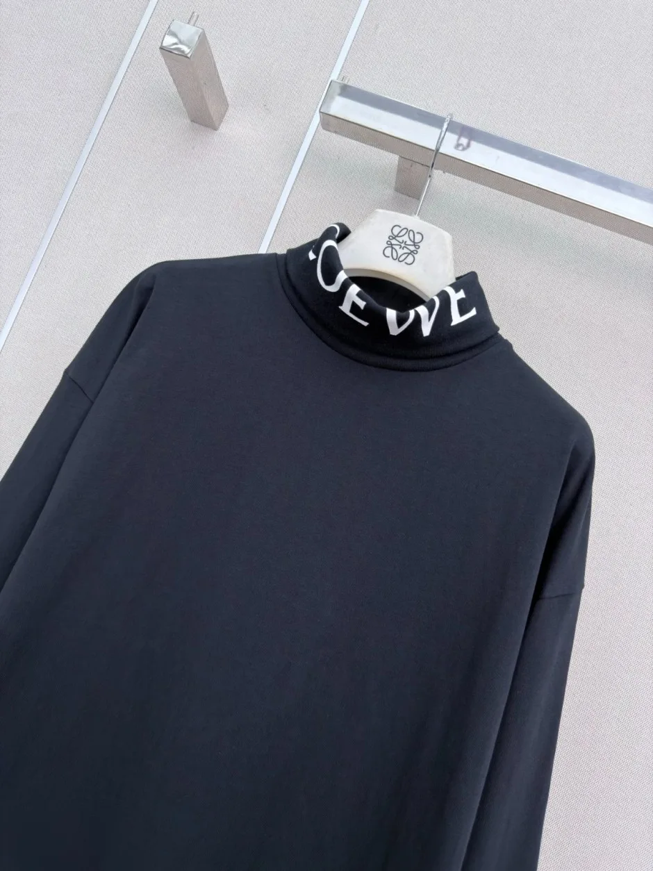 1789462587906917.webp お洒落 カジュアル ハイネック 長袖Tシャツ ロエベ Tシャツ 偽物 トップス ブラック
