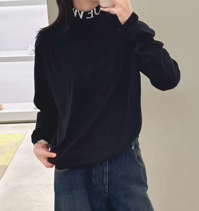1789462588414578.webp お洒落 カジュアル ハイネック 長袖Tシャツ ロエベ Tシャツ 偽物 トップス ブラック