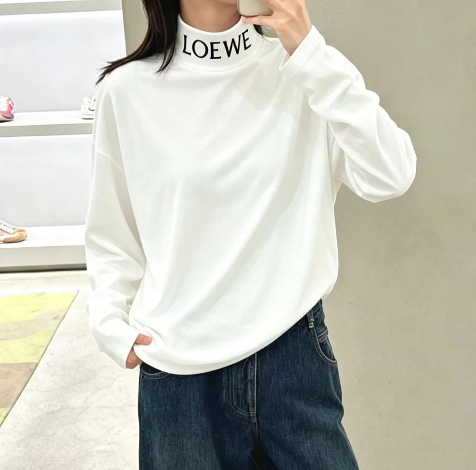 1789463121559863.webp お洒落 カジュアル ハイネック 長袖Tシャツ ロエベ Tシャツ 偽物 トップス ホワイト